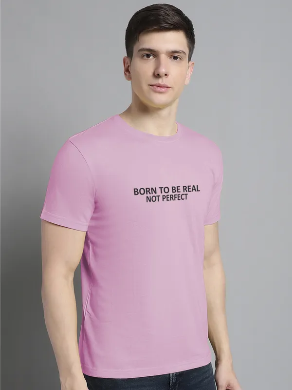 Purple_Cotton_Born_To_Be_Real_Print_Round_Neck_T-Shirt_For_Men