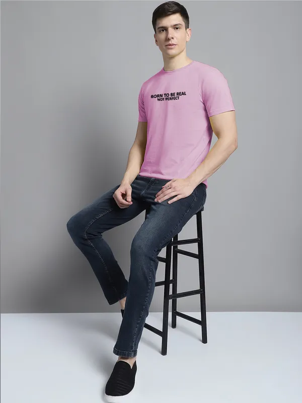 Purple_Cotton_Born_To_Be_Real_Print_Round_Neck_T-Shirt_For_Men
