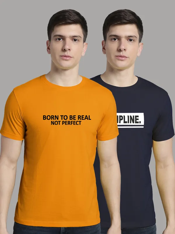 Pack_of_2_Mustard_&_Navy_Blue_Cotton_Rib_Trimmed_Neckline_Printed_T-Shirt_For_Men