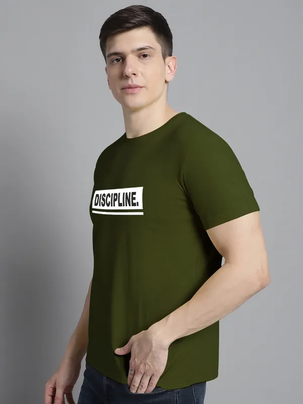 Olive_Green_Cotton_Discipline_Print_Round_Neck_T-Shirt_For_Men