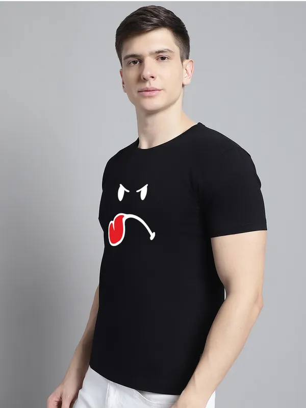 Black_Cotton_Imoji_Print_Round_Neck_T-Shirt_For_Men