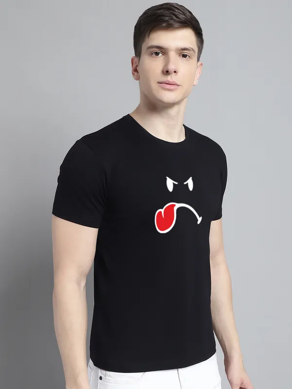 Black_Cotton_Imoji_Print_Round_Neck_T-Shirt_For_Men