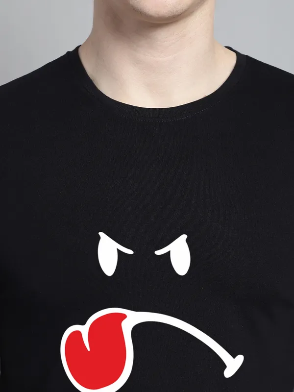 Black_Cotton_Imoji_Print_Round_Neck_T-Shirt_For_Men