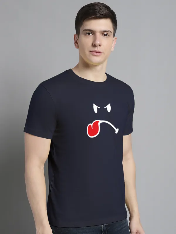Navy_Blue_Cotton_Imoji_Print_Round_Neck_T-Shirt_For_Men