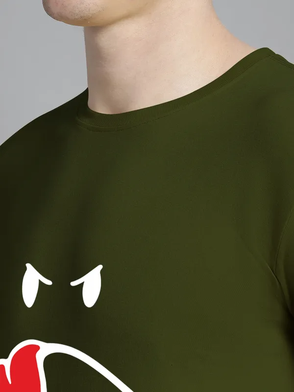 Olive_Green_Cotton_Imoji_Print_Round_Neck_T-Shirt_For_Men