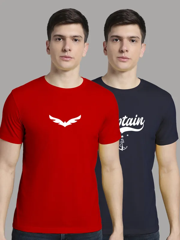 Pack_of_2_Red_&_Navy_Blue_Cotton_Rib_Trimmed_Neckline_Printed_T-Shirt_For_Men