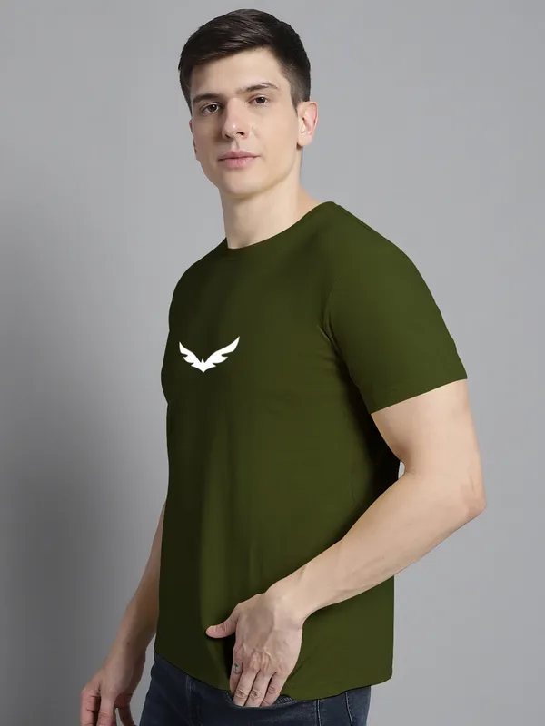 Olive_Green_Cotton_Bat_Print_Round_Neck_T-Shirt_For_Men