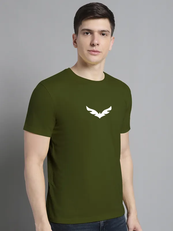 Olive_Green_Cotton_Bat_Print_Round_Neck_T-Shirt_For_Men