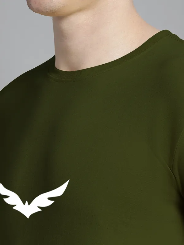 Olive_Green_Cotton_Bat_Print_Round_Neck_T-Shirt_For_Men