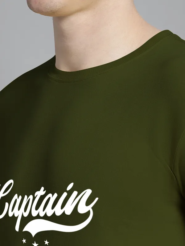 Olive_Green_Cotton_Captain_Print_Round_Neck_T-Shirt_For_Men