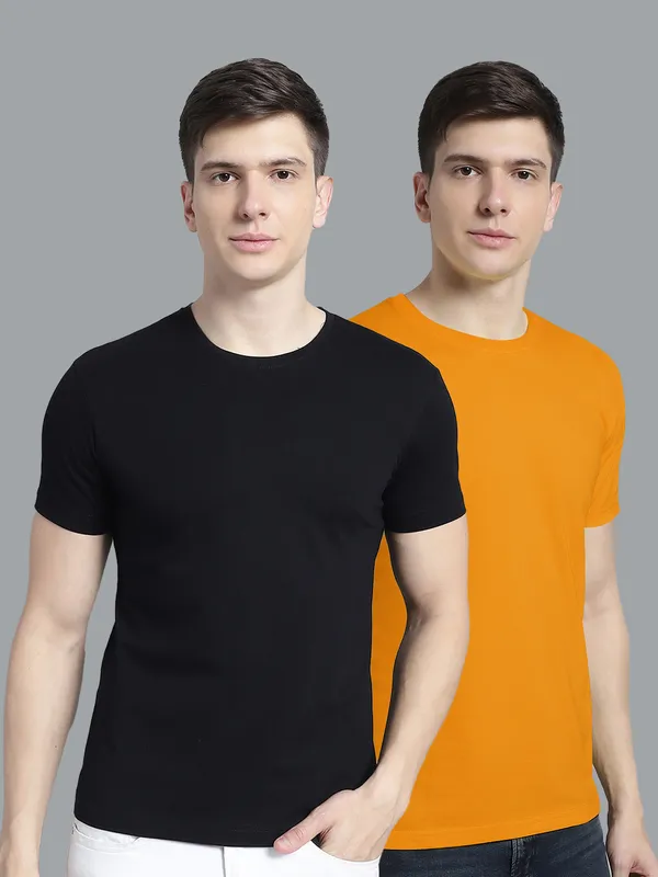 Pack_of_2_Black_&_Mustard_Cotton_Round_Neck_T-Shirt_For_Men