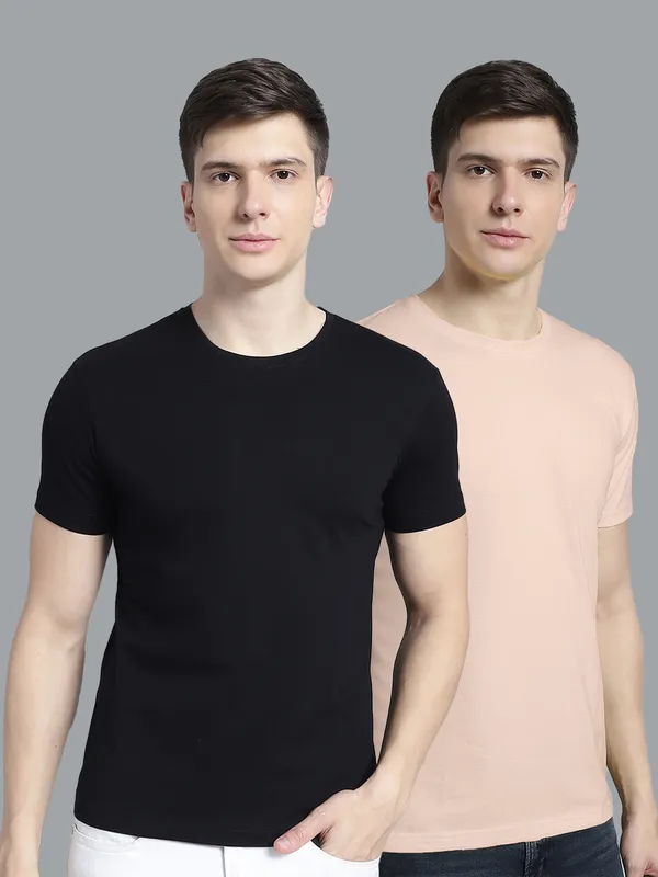 Pack_of_2_Black_&_Coral_Cotton_Round_Neck_T-Shirt_For_Men