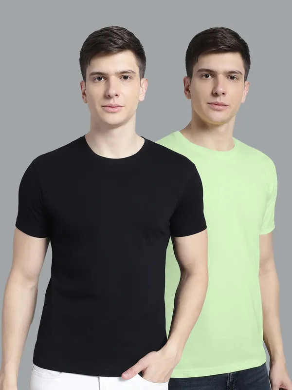 Pack_of_2_Black_&_Sea_Green_Cotton_Round_Neck_T-Shirt_For_Men