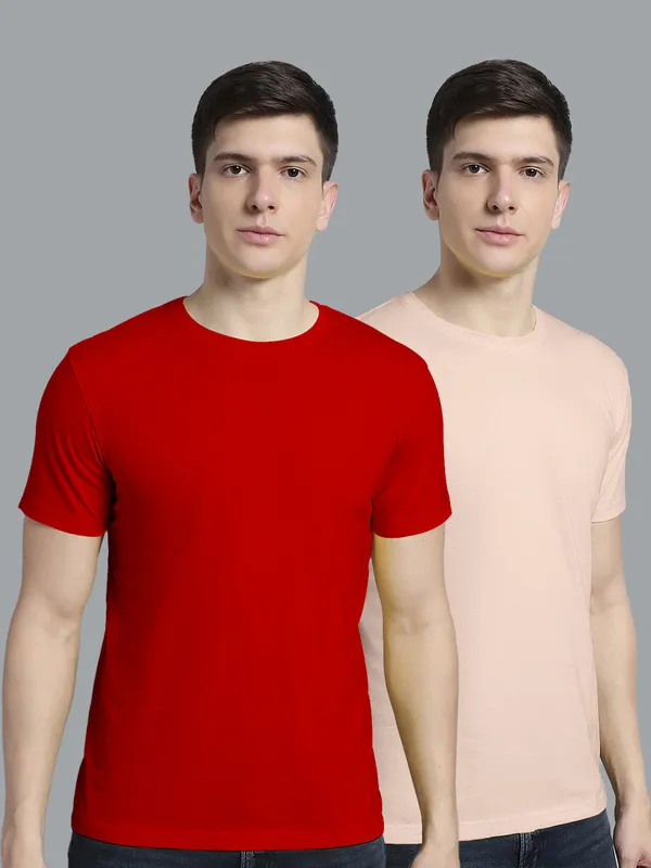 Pack_of_2_Red_&_Coral_Cotton_Round_Neck_T-Shirt_For_Men