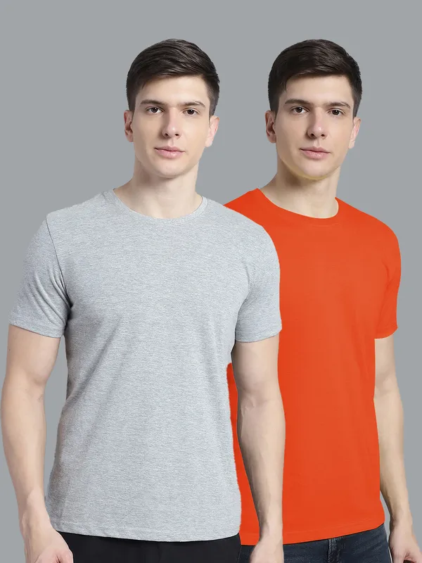 Pack_of_2_Grey_&_Orange_Cotton_Round_Neck_T-Shirt_For_Men