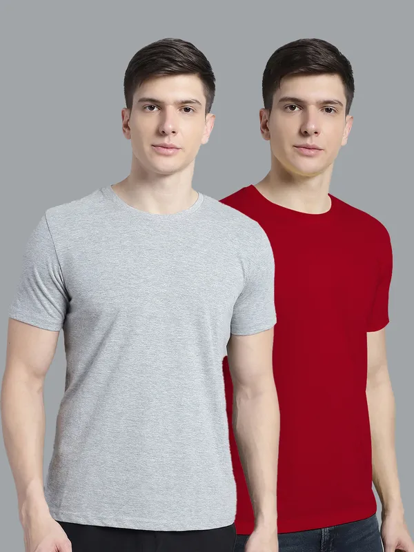 Pack_of_2_Grey_&_Maroon_Cotton_Round_Neck_T-Shirt_For_Men