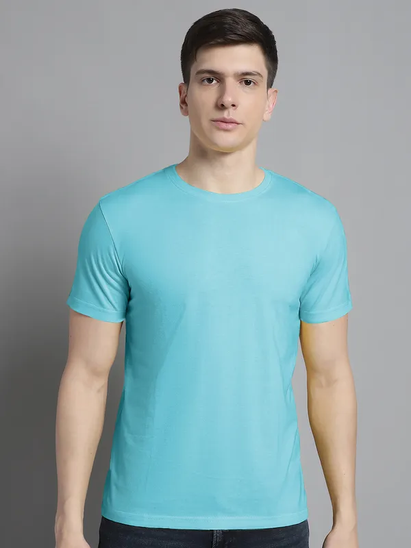 Pack_of_2_Grey_&_Turquoise_Blue_Cotton_Round_Neck_T-Shirt_For_Men