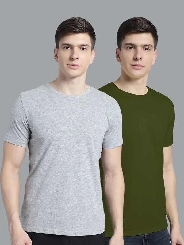 Pack_of_2_Grey_&_Olive_Green_Cotton_Round_Neck_T-Shirt_For_Men
