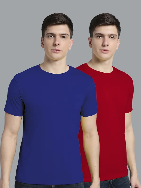 Pack_of_2_Blue_&_Maroon_Cotton_Round_Neck_T-Shirt_For_Men