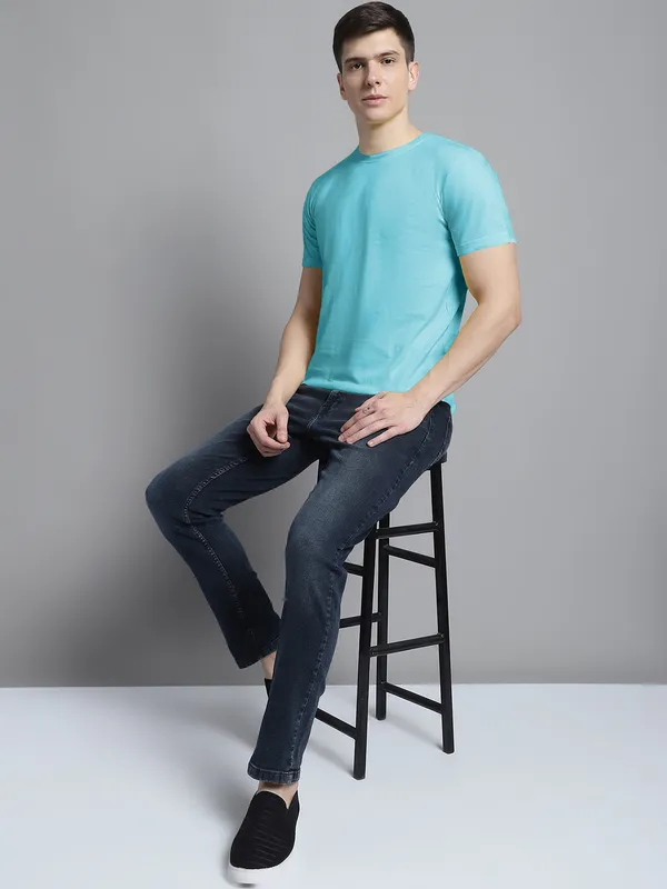 Pack_of_2_Blue_&_Turquoise_Blue_Cotton_Round_Neck_T-Shirt_For_Men