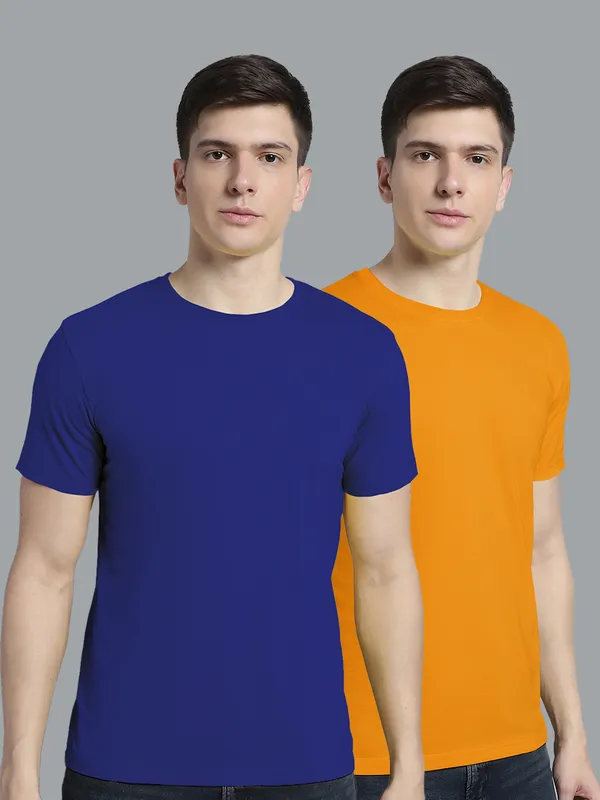 Pack_of_2_Blue_&_Mustard_Cotton_Round_Neck_T-Shirt_For_Men