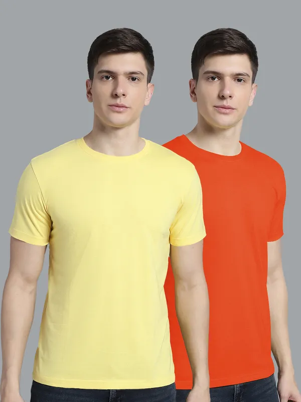 Pack_of_2_Yellow_&_Orange_Cotton_Round_Neck_T-Shirt_For_Men