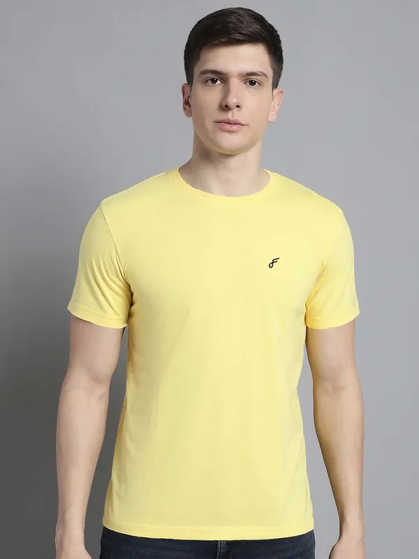 Pack_of_2_Yellow_&_Sea_Green_Cotton_Round_Neck_T-Shirt_For_Men