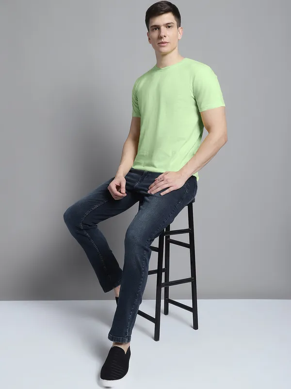 Pack_of_2_Yellow_&_Sea_Green_Cotton_Round_Neck_T-Shirt_For_Men