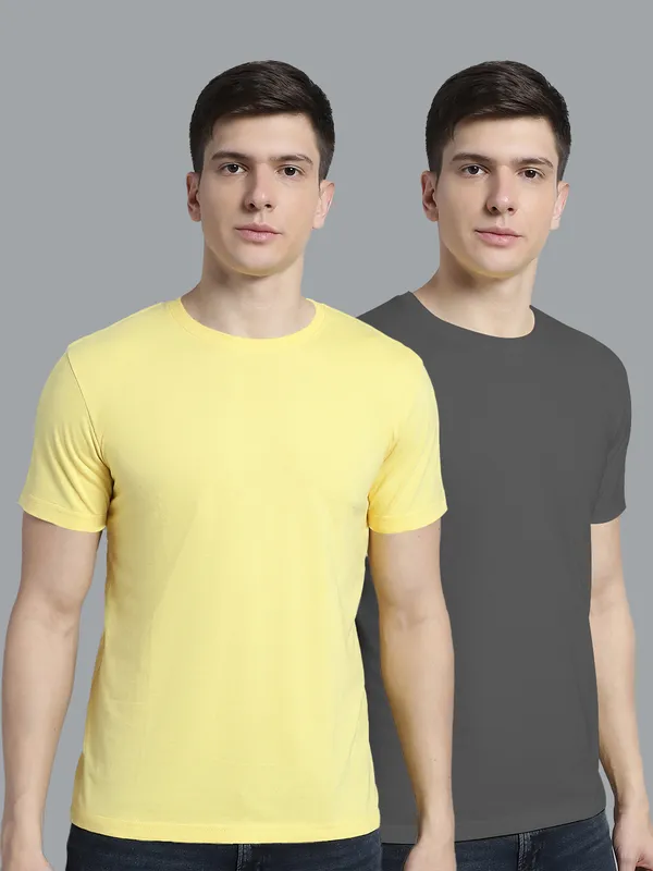 Pack_of_2_Yellow_&_Grey_Cotton_Round_Neck_T-Shirt_For_Men