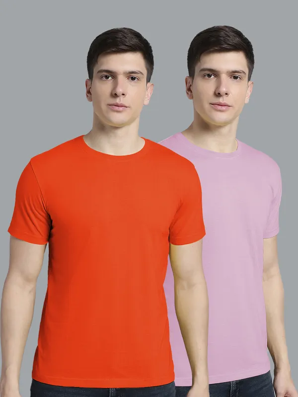 Pack_of_2_Orange_&_Purple_Cotton_Round_Neck_T-Shirt_For_Men