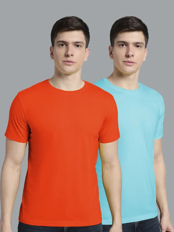 Pack_of_2_Orange_&_Turquoise_Blue_Cotton_Round_Neck_T-Shirt_For_Men