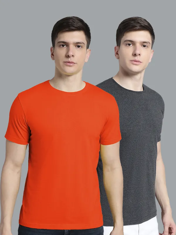 Pack_of_2_Orange_&_Grey_Cotton_Round_Neck_T-Shirt_For_Men