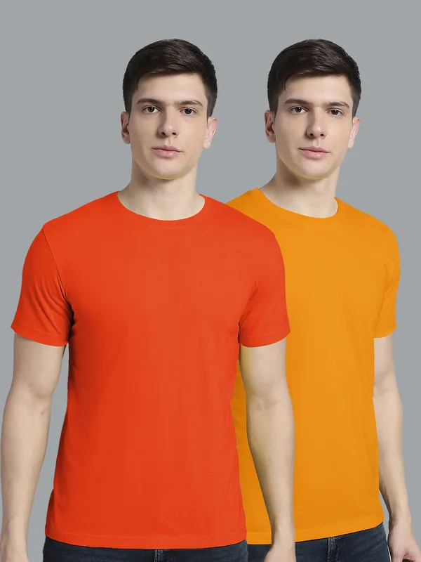 Pack_of_2_Orange_&_Mustard_Cotton_Round_Neck_T-Shirt_For_Men