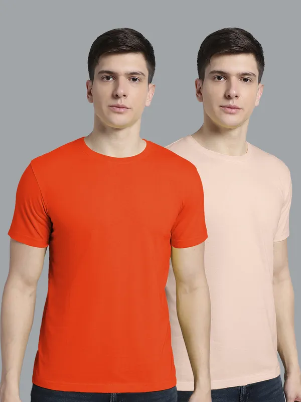 Pack_of_2_Orange_&_Coral_Cotton_Round_Neck_T-Shirt_For_Men