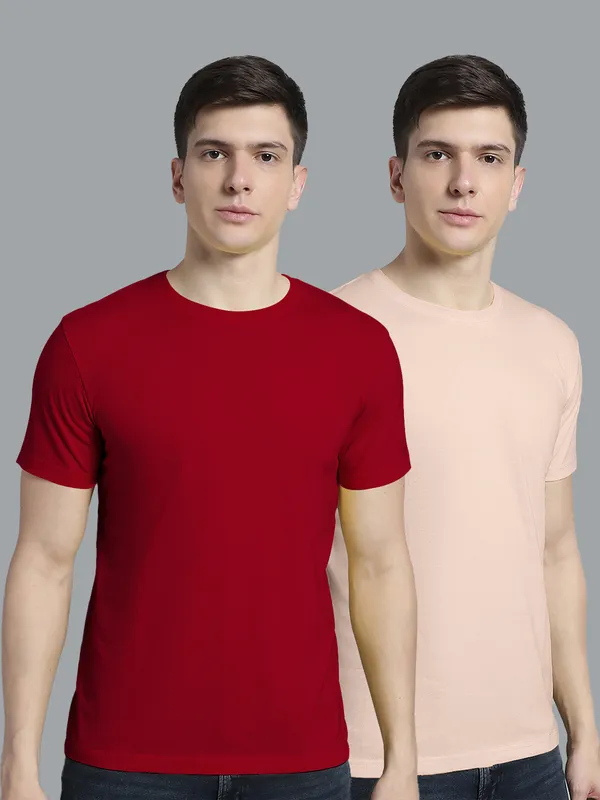 Pack_of_2_Maroon_&_Coral_Cotton_Round_Neck_T-Shirt_For_Men