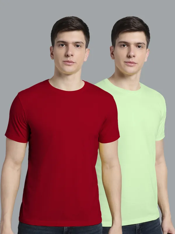 Pack_of_2_Maroon_&_Sea_Green_Cotton_Round_Neck_T-Shirt_For_Men