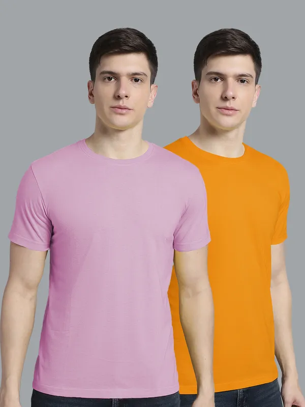 Pack_of_2_Purple_&_Mustard_Cotton_Round_Neck_T-Shirt_For_Men