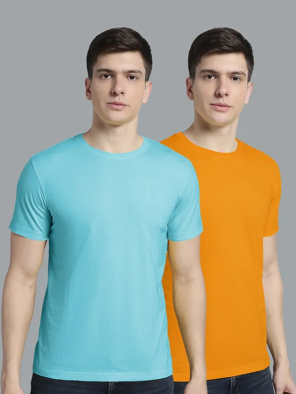 Pack_of_2_Turquoise_Blue_&_Mustard_Cotton_Round_Neck_T-Shirt_For_Men