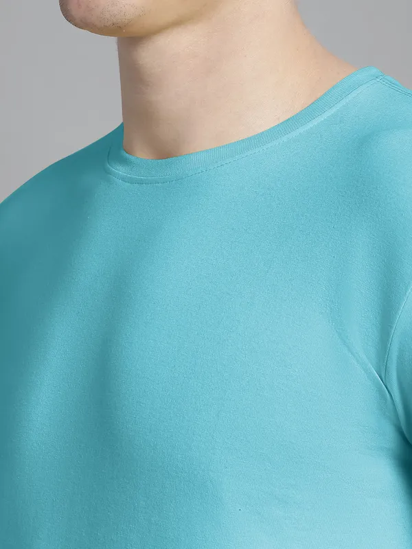 Pack_of_2_Turquoise_Blue_&_Coral_Cotton_Round_Neck_T-Shirt_For_Men