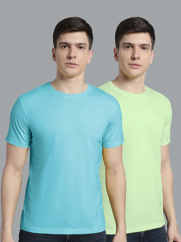 Pack_of_2_Turquoise_Blue_&_Sea_Green_Cotton_Round_Neck_T-Shirt_For_Men