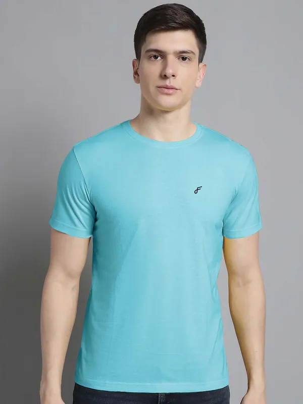 Pack_of_2_Turquoise_Blue_&_Sea_Green_Cotton_Round_Neck_T-Shirt_For_Men