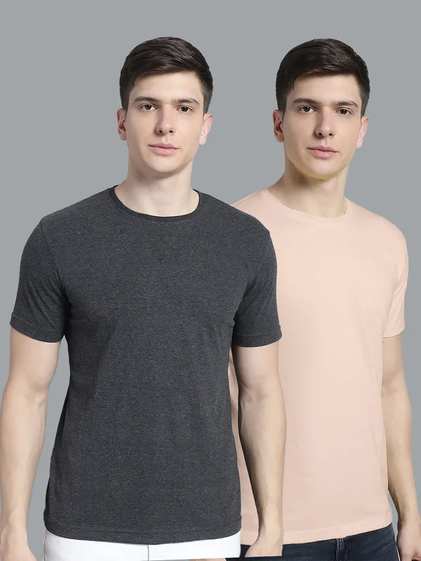 Pack_of_2_Grey_&_Coral_Cotton_Round_Neck_T-Shirt_For_Men
