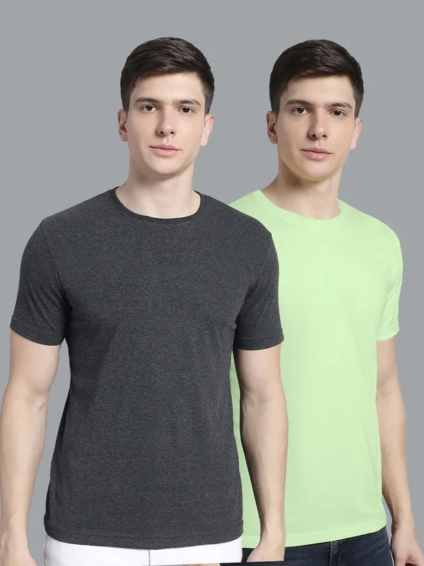 Pack_of_2_Grey_&_Sea_Green_Cotton_Round_Neck_T-Shirt_For_Men