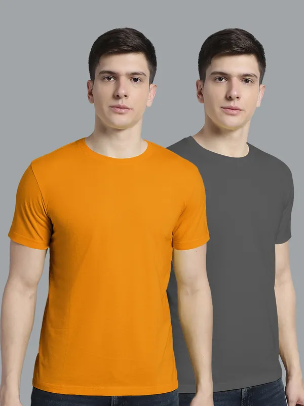 Pack_of_2_Mustard_&_Grey_Cotton_Round_Neck_T-Shirt_For_Men