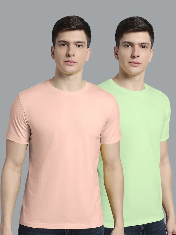 Pack_of_2_Coral_&_Sea_Green_Cotton_Round_Neck_T-Shirt_For_Men