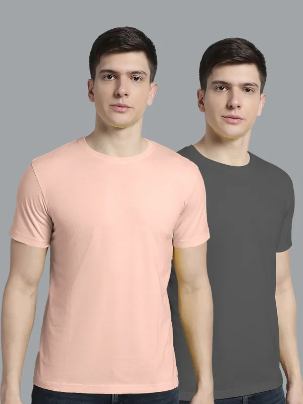 Pack_of_2_Coral_&_Grey_Cotton_Round_Neck_T-Shirt_For_Men
