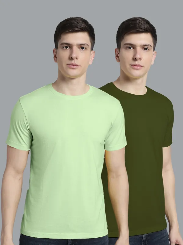 Pack_of_2_Sea_Green_&_Olive_Green_Cotton_Round_Neck_T-Shirt_For_Men