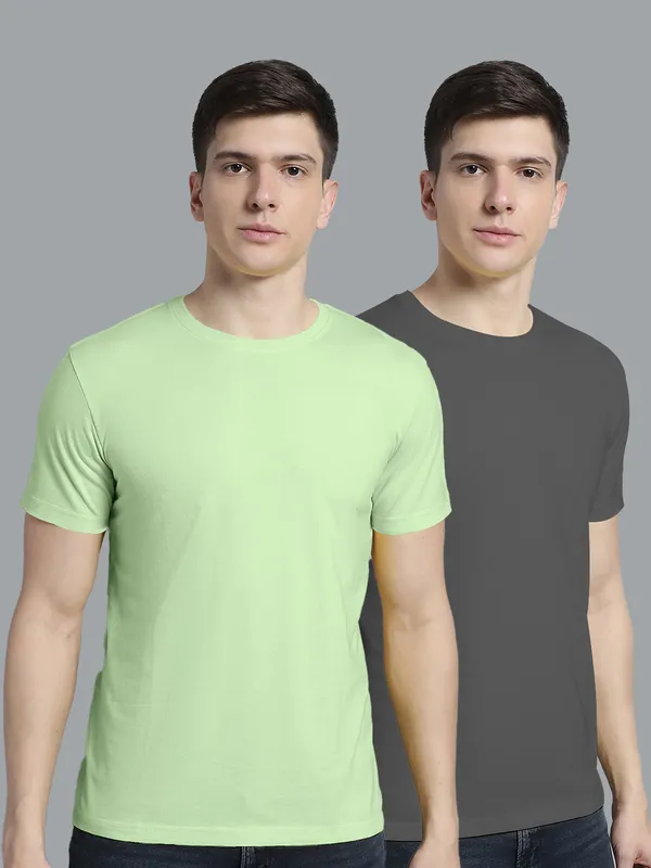 Pack_of_2_Sea_Green_&_Grey_Cotton_Round_Neck_T-Shirt_For_Men