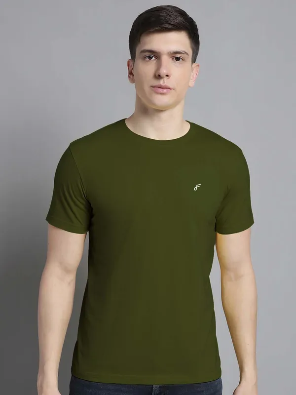Pack_of_2_Olive_Green_&_Grey_Cotton_Round_Neck_T-Shirt_For_Men