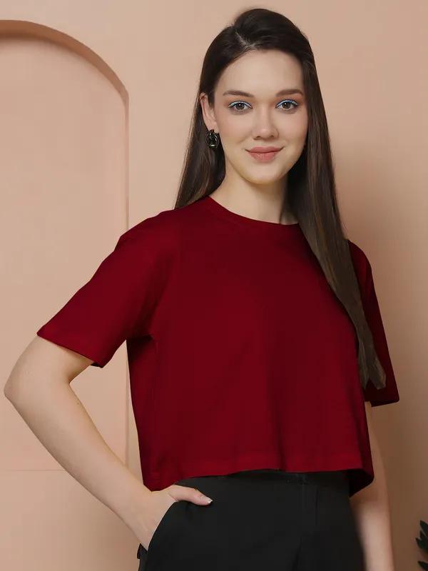 Women_Maroon_Oversized_Cotton_Tshirt